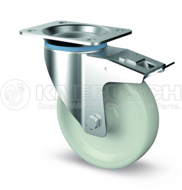 Edelstahl-Transportgeräte-Lenkrolle mit Totalfeststeller LTF41/NYL/150/0/P3