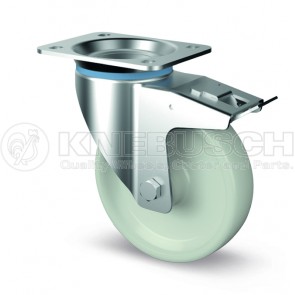 Edelstahl-Transportgeräte-Lenkrolle mit Totalfeststeller LTF41/NYL/125/0/P3